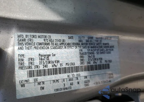 2014 Ford Focus Se from USA, damaged, VIN 1FADP3F24EL201838